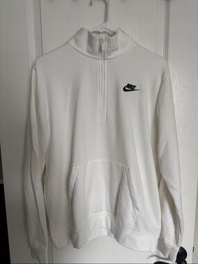 Nike Women’s White Half‑Zip Pullover with Black Swoosh